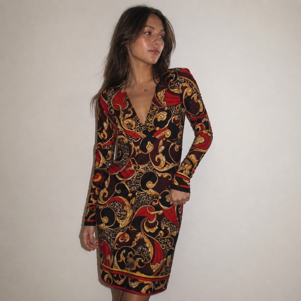 Y2K Cache Babydoll Dress Womens Small Tight Midi Glam Mob Wife 2000s Bratz Red